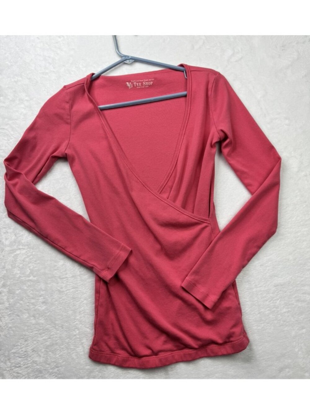Victorias Secret Size S Womens Top Cross Front Tee V Neck Long Sleeve Coral/Pink